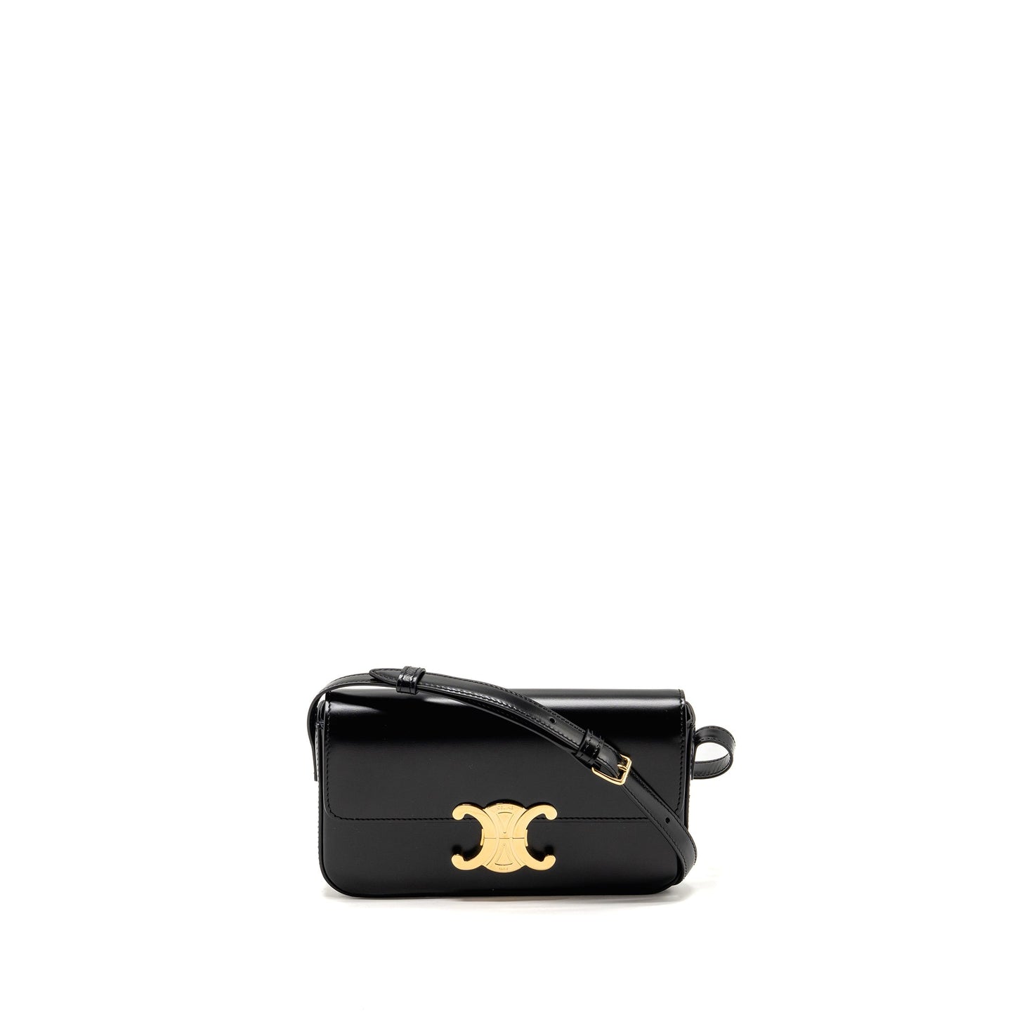 Luxury CELINE Triomphe Shoulder Bag Calfskin Black GHW