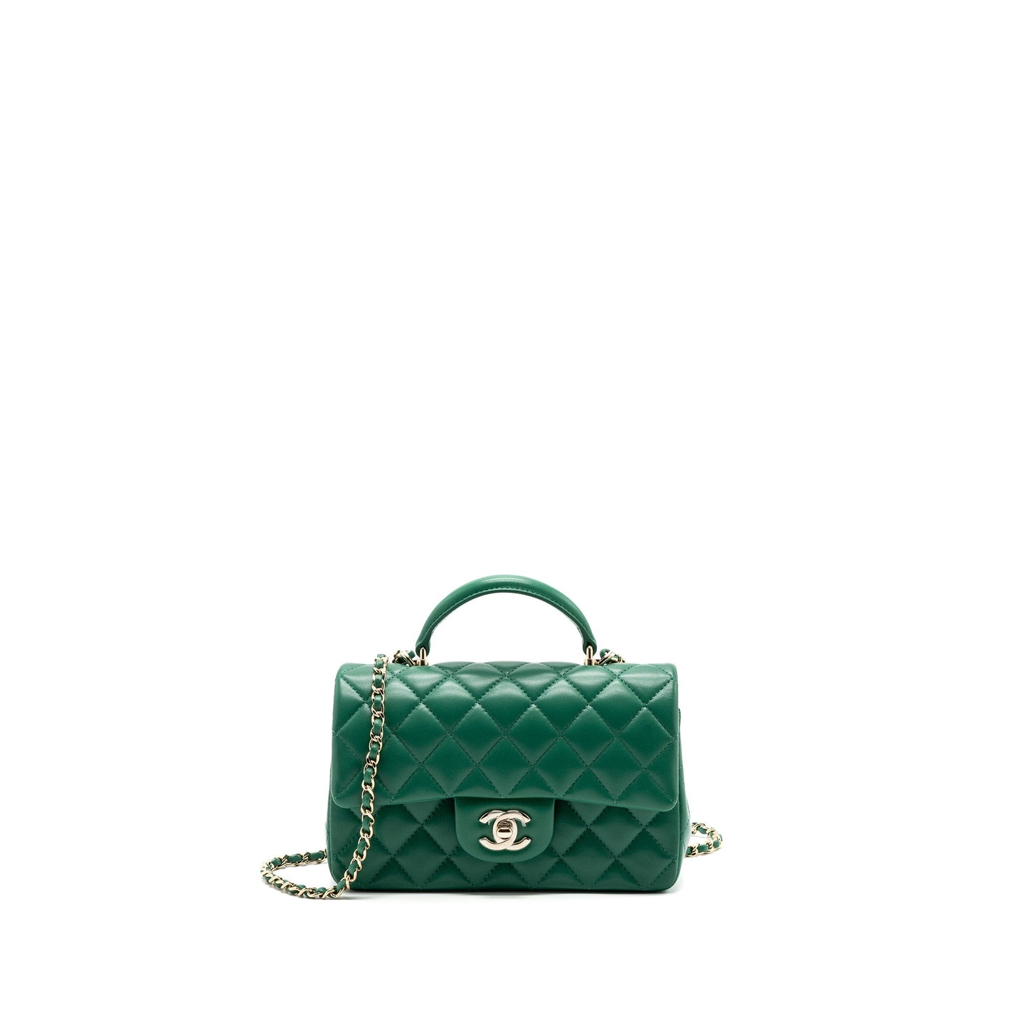 Chanel Top Handle Mini Flap Bag with Chain Lambskin Green L (Microchip)