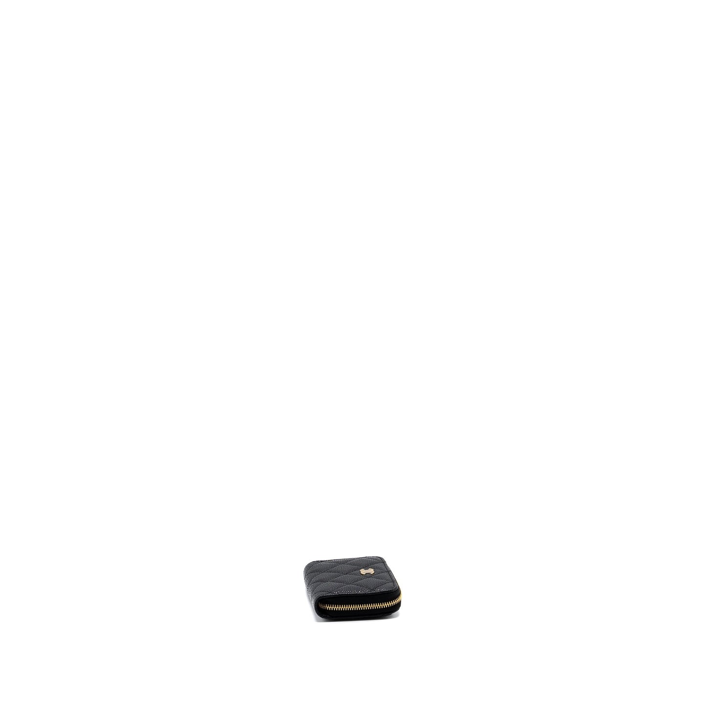 Chanel quilted zipper card holder caviar black  (microchip)