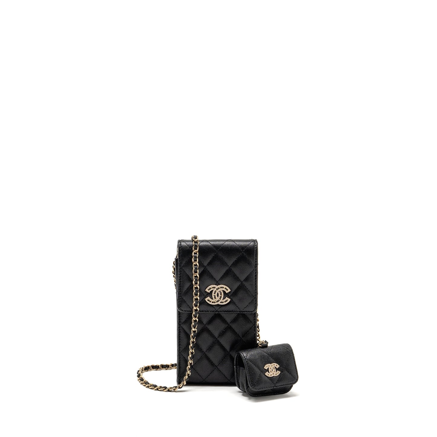 Chanel Classic Phone Clutch with Pouch on Chain Caviar Black L