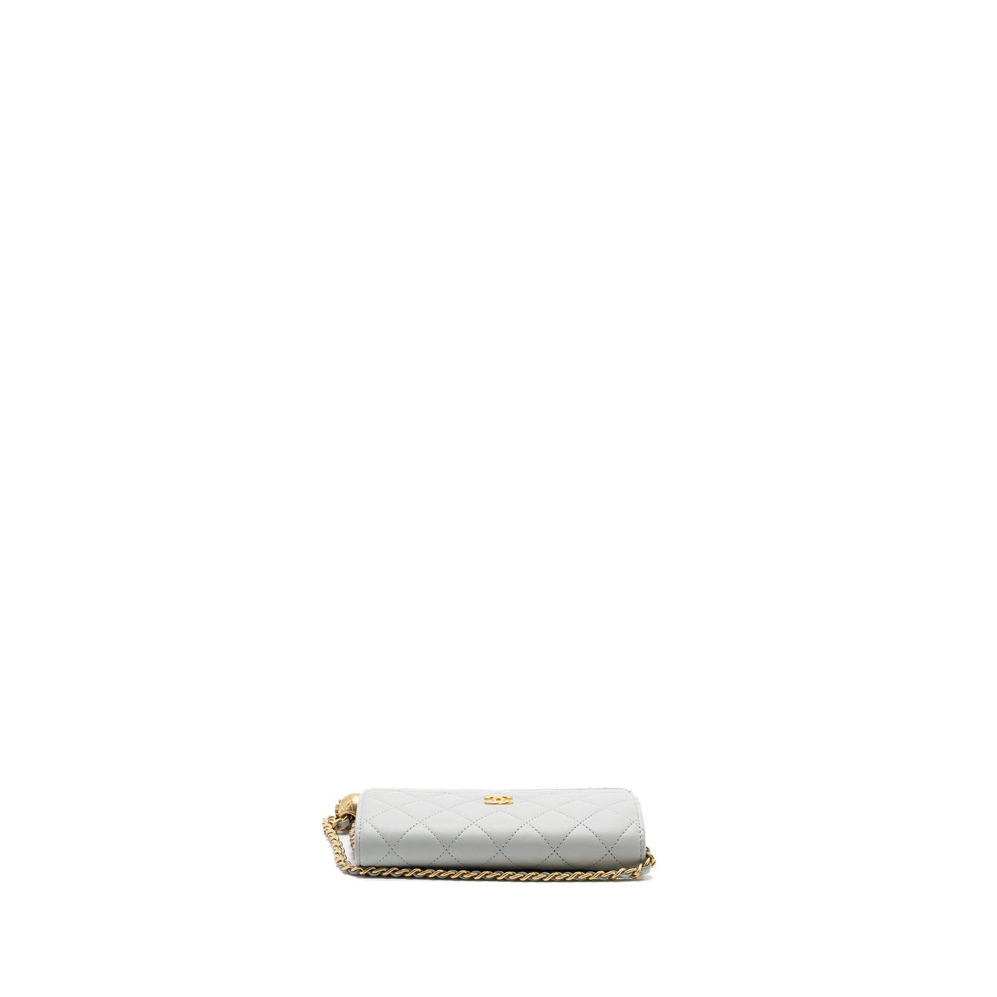 Chanel Pearl Crush Mini Wallet On Chain Lambskin Light Grey Brushed (Microchip)