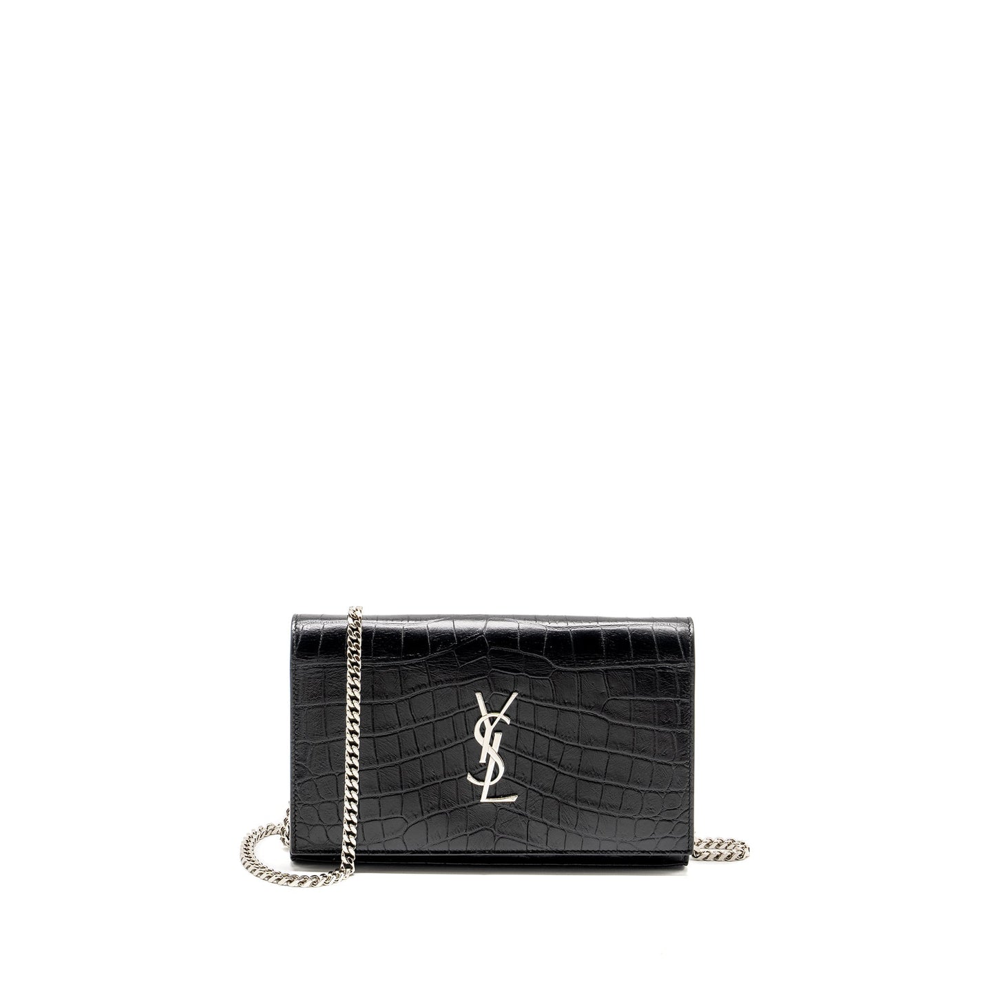 SAINT LAURENT / Classic Chain Wallet Crocodile-Embossed Calfskin Black