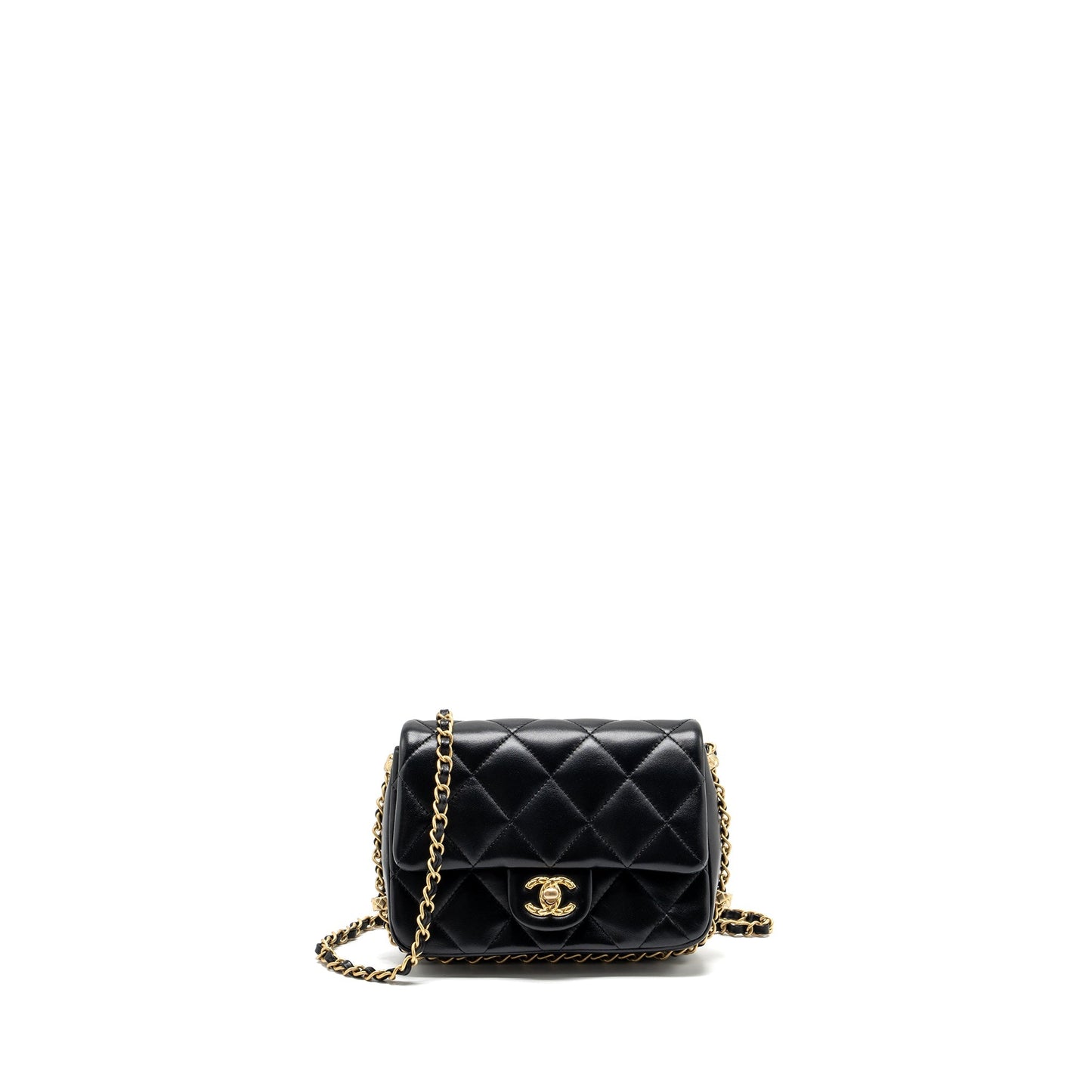 Chanel Quilted flap bag with detailed logo and chain lambskin black  (microchip)