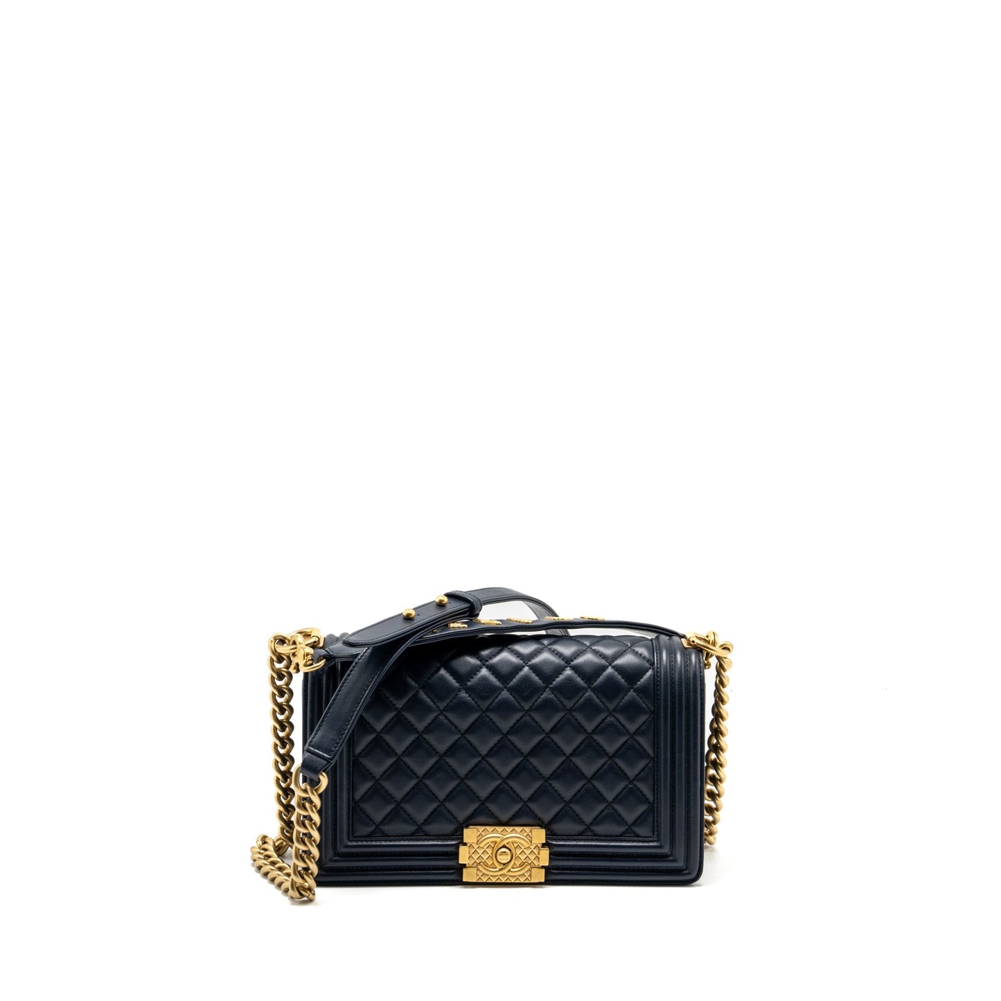 Chanel 20B medium boy bag with top handle Calfskin navy
