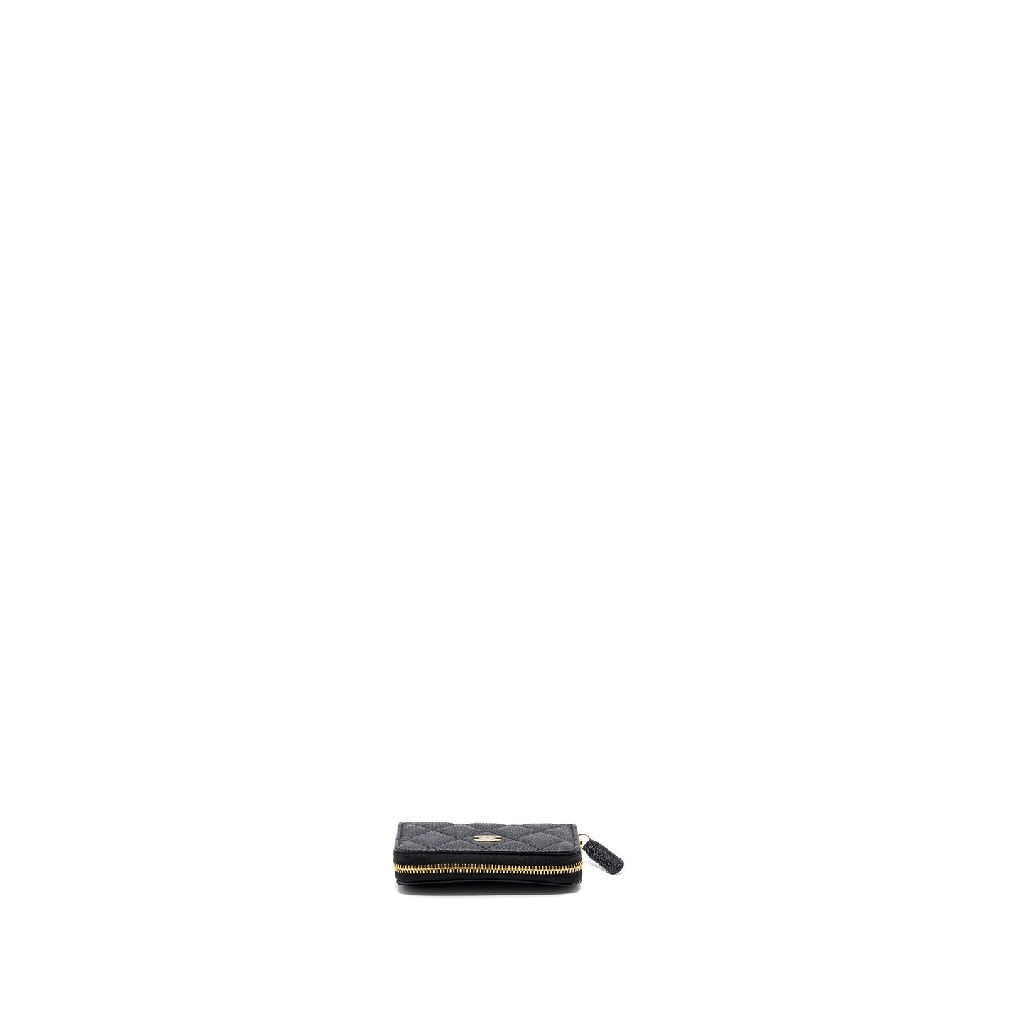 Chanel quilted zipper card holder caviar black  (microchip)