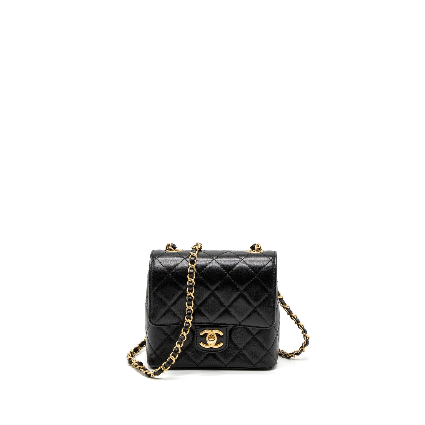 Chanel 22K Retro New Classic Square Mini Flap Bag Goatskin Black Brushed  (Microchip)