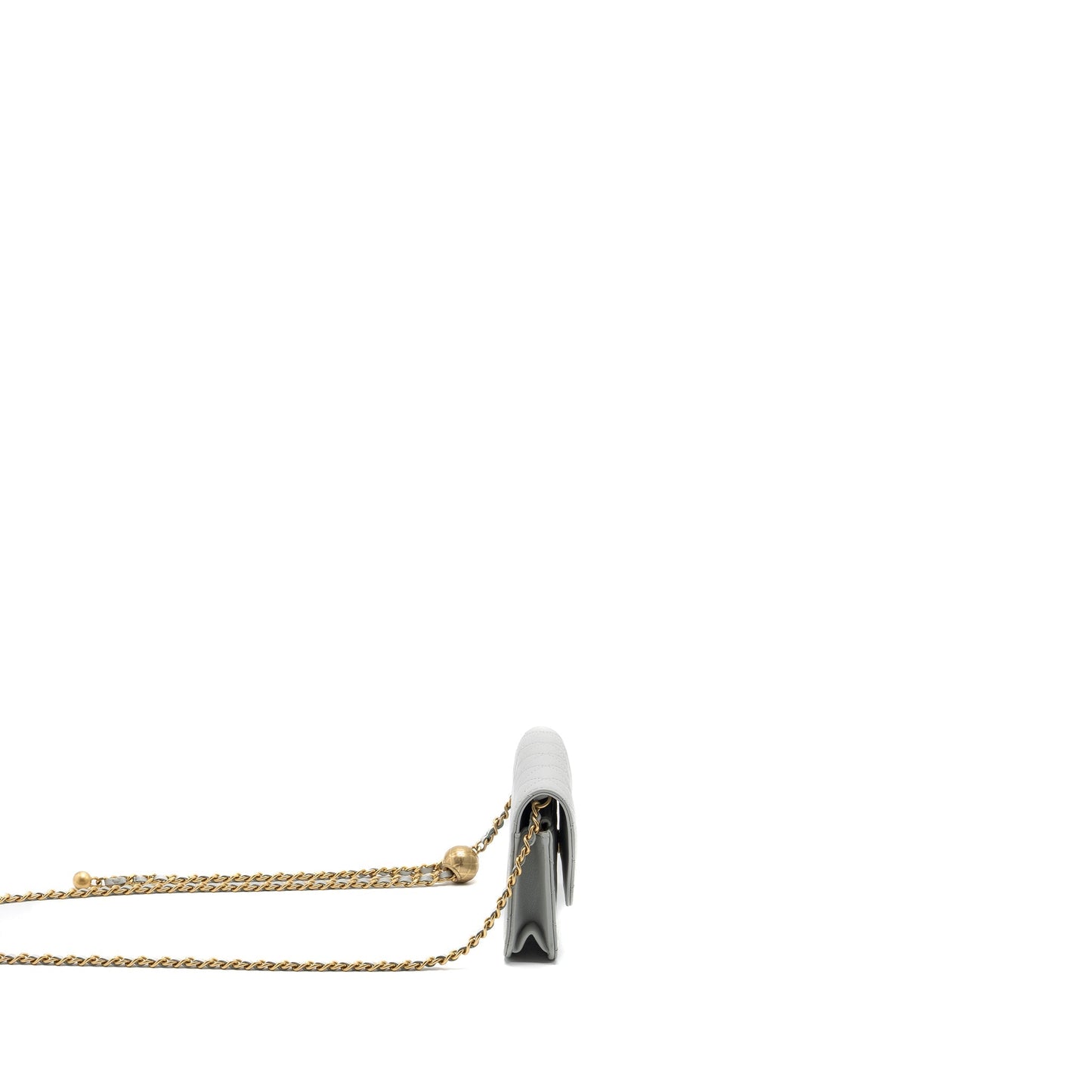 Chanel Pearl Crush Mini Wallet On Chain Lambskin Light Grey Brushed (Microchip)