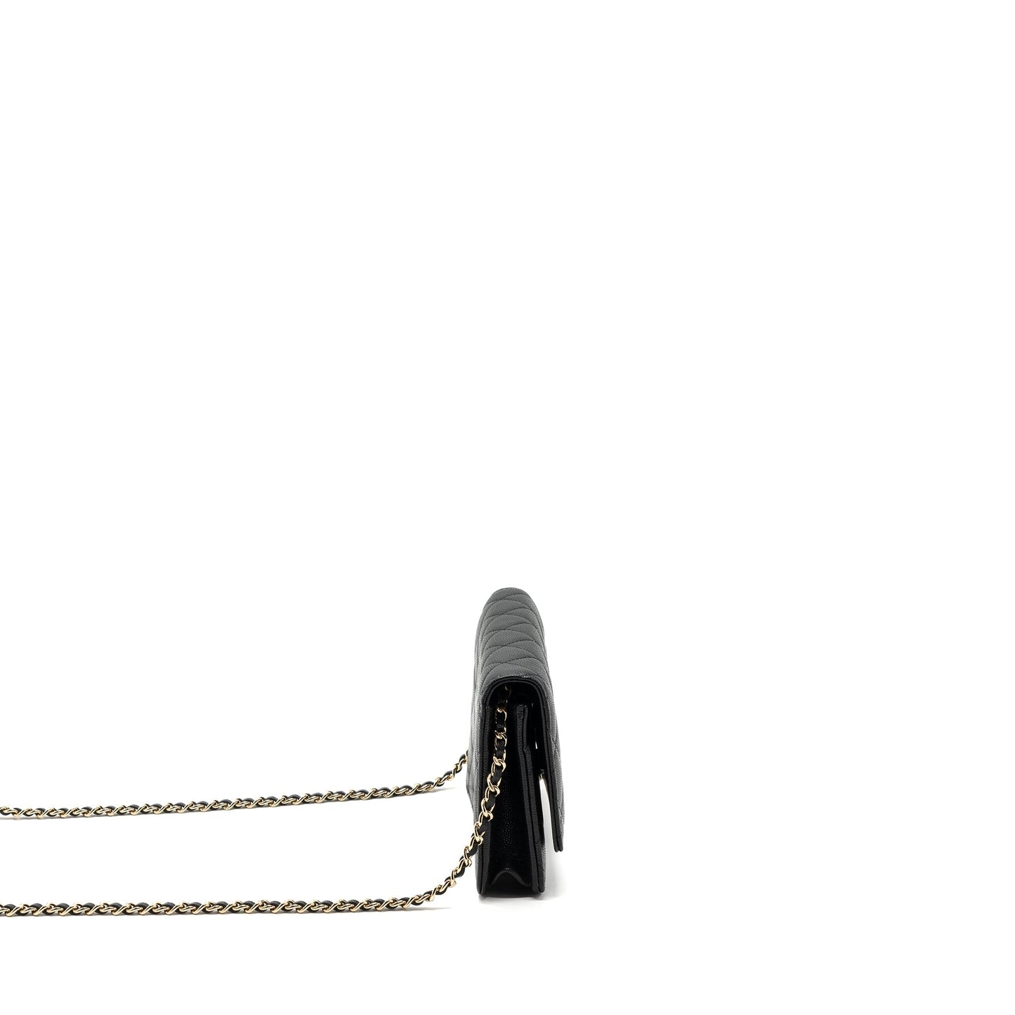 Chanel Detailed Logo Wallet On Chain Caviar Black L (microchip)