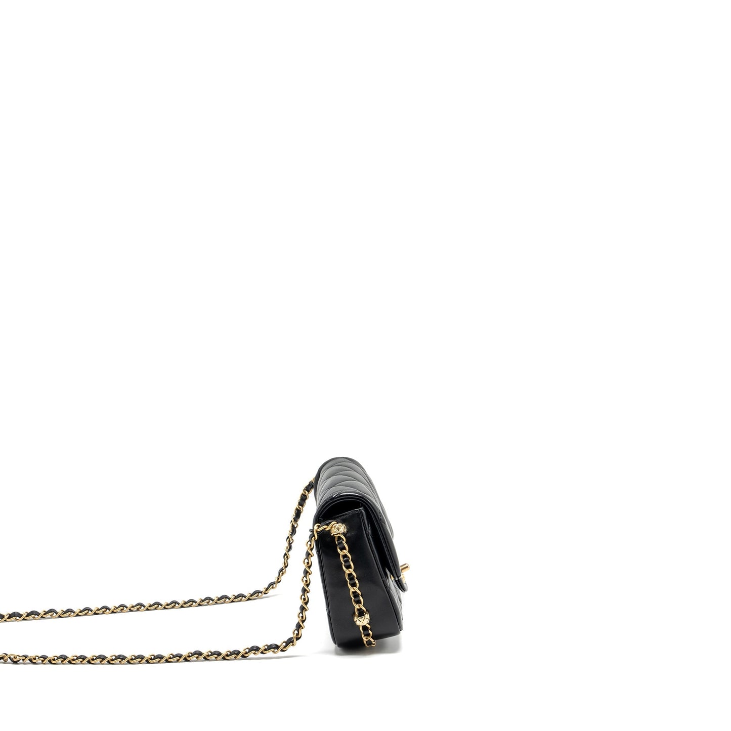 Chanel Quilted flap bag with detailed logo and chain lambskin black  (microchip)