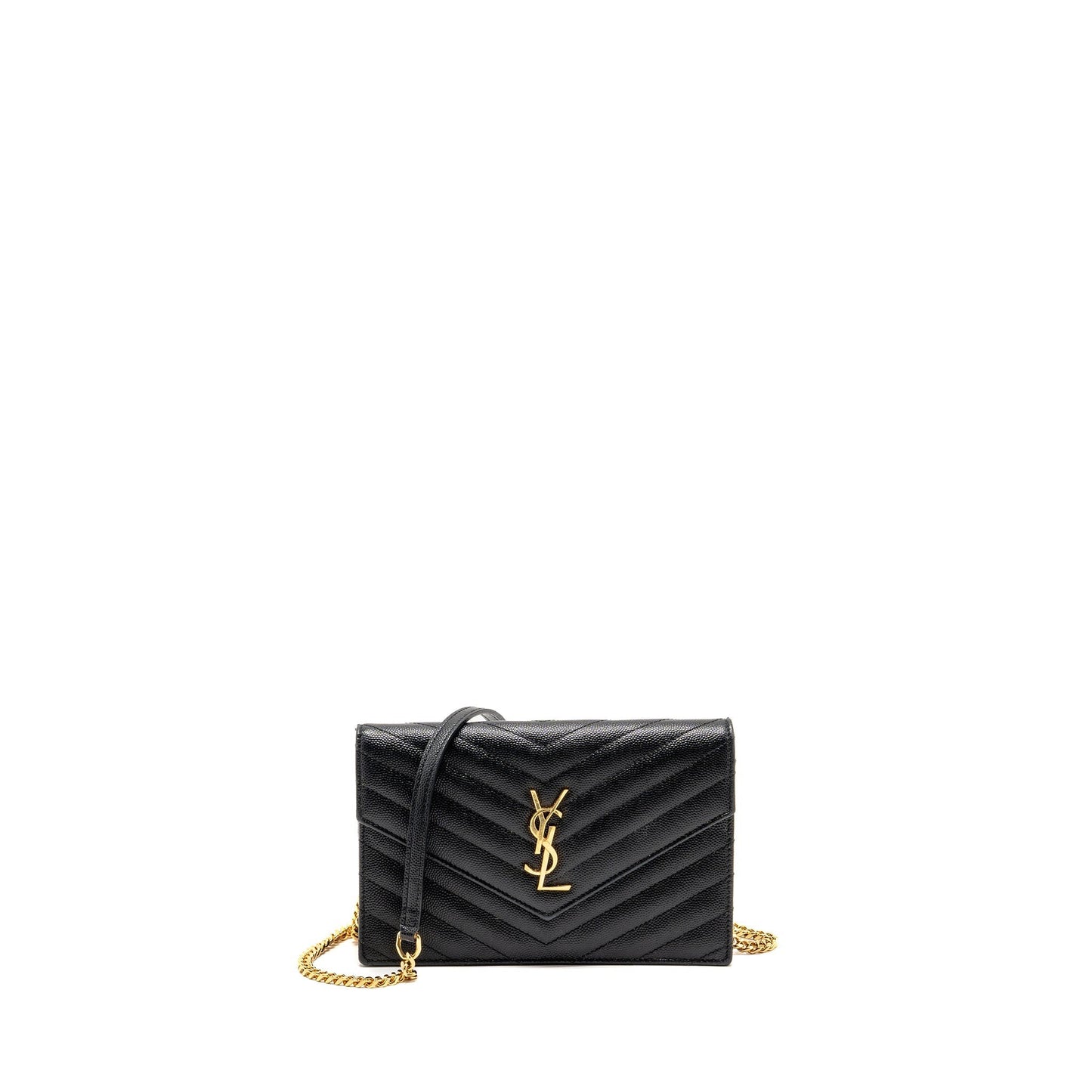 Saint Laurent/ Envelope Chain Wallet Grained Calfskin Black