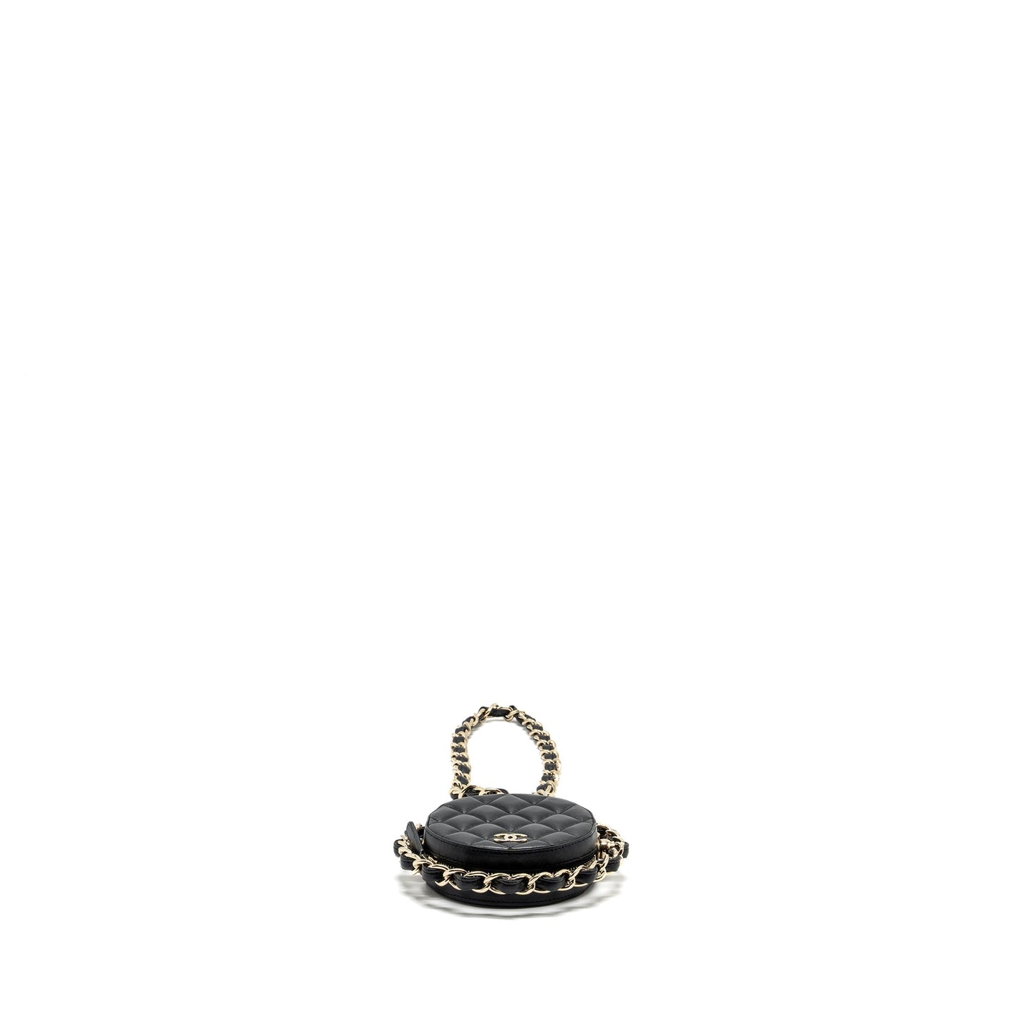 Chanel 22c Quilted Round Clutch With Chain Lambskin Black L