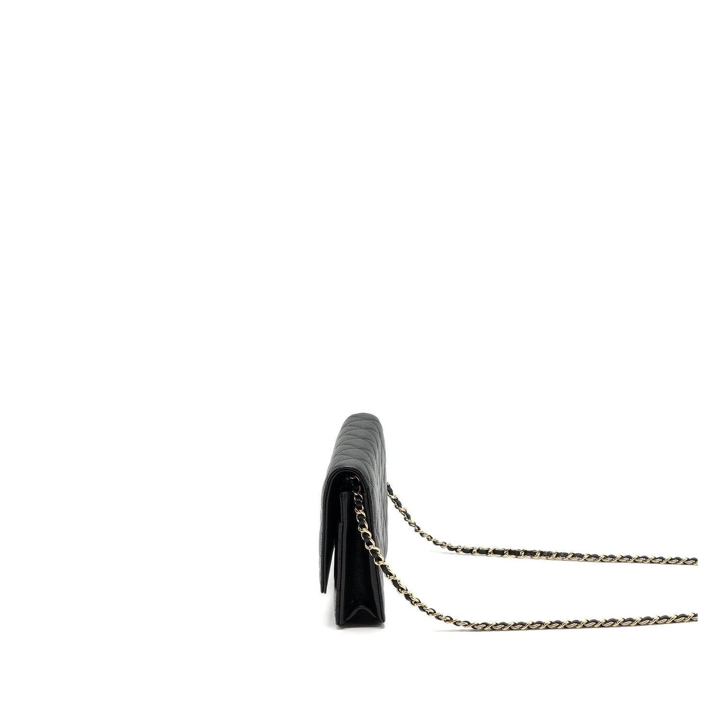 Chanel Detailed Logo Wallet On Chain Caviar Black L (microchip)