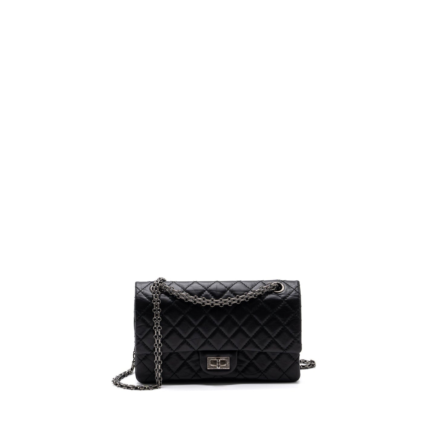 CHANEL 2.55 SMALL REISSUE FLAP  BAG AGED CALFSKIN BLACK RUTHENIUM HARDWARE