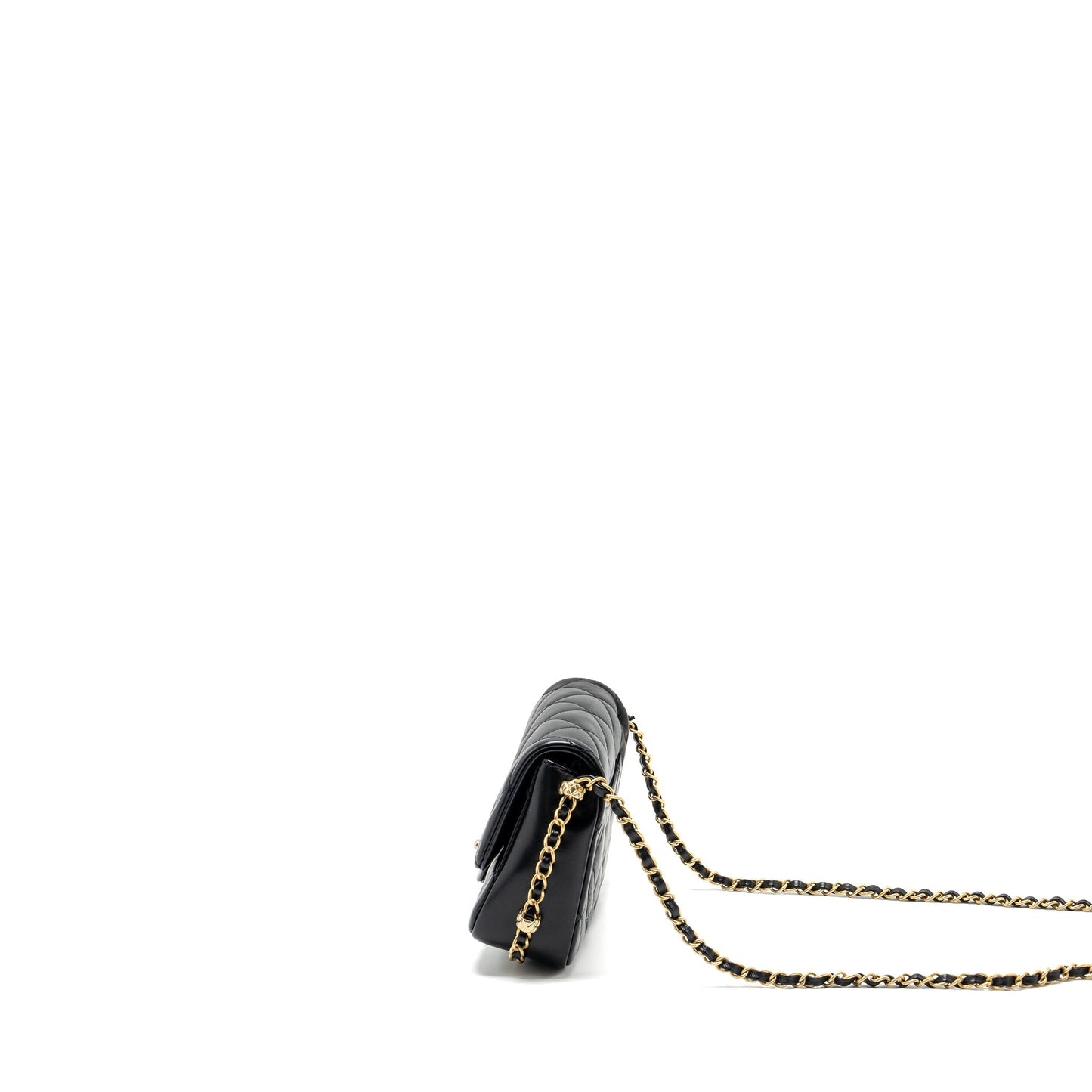 Chanel Quilted flap bag with detailed logo and chain lambskin black  (microchip)