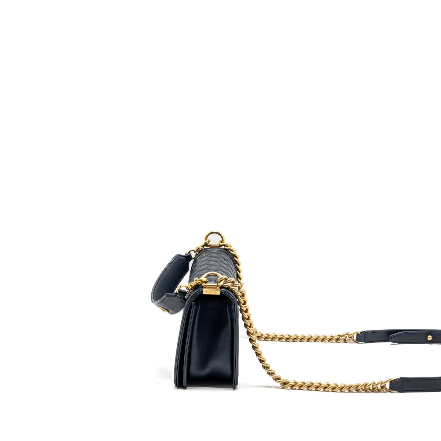 Chanel 20B medium boy bag with top handle Calfskin navy