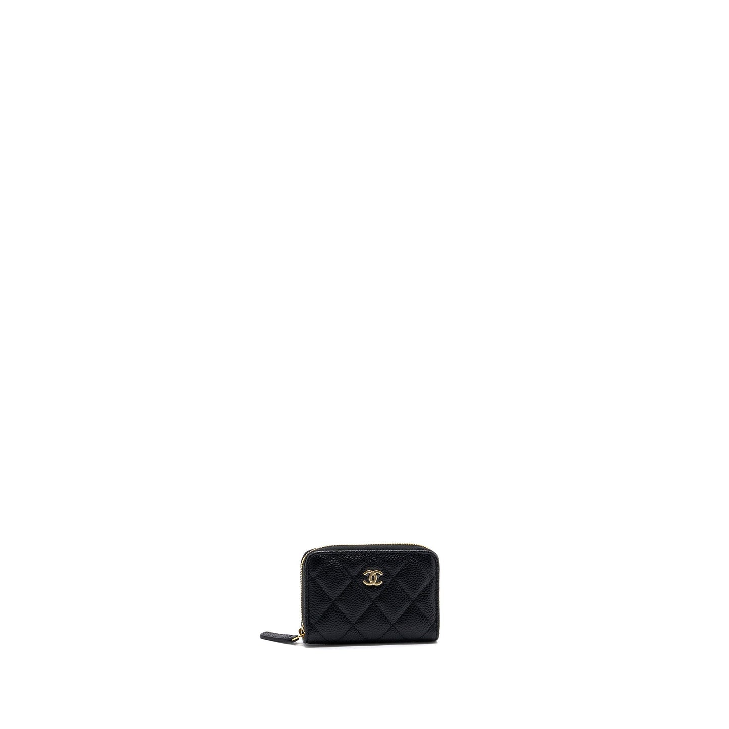 Chanel quilted zipper card holder caviar black  (microchip)