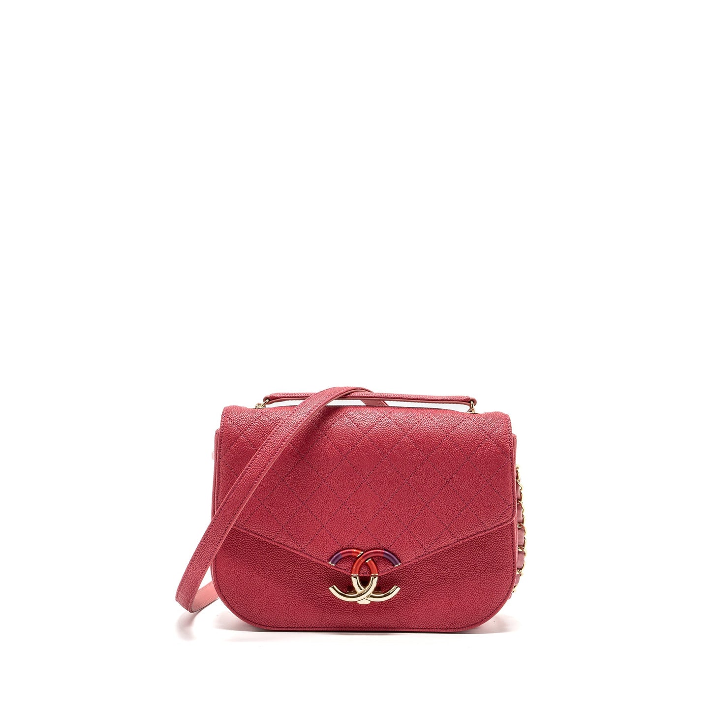 Chanel Giant CC logo Messenger Bag Grained Calfskin Pink L