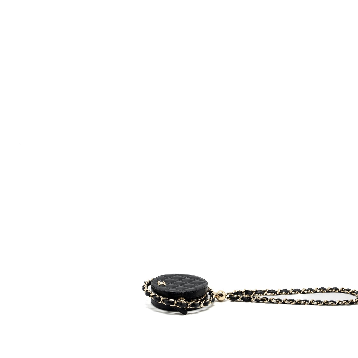 Chanel 22c Quilted Round Clutch With Chain Lambskin Black L
