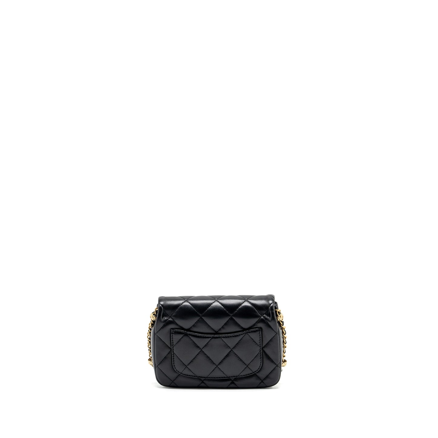 Chanel Quilted flap bag with detailed logo and chain lambskin black  (microchip)