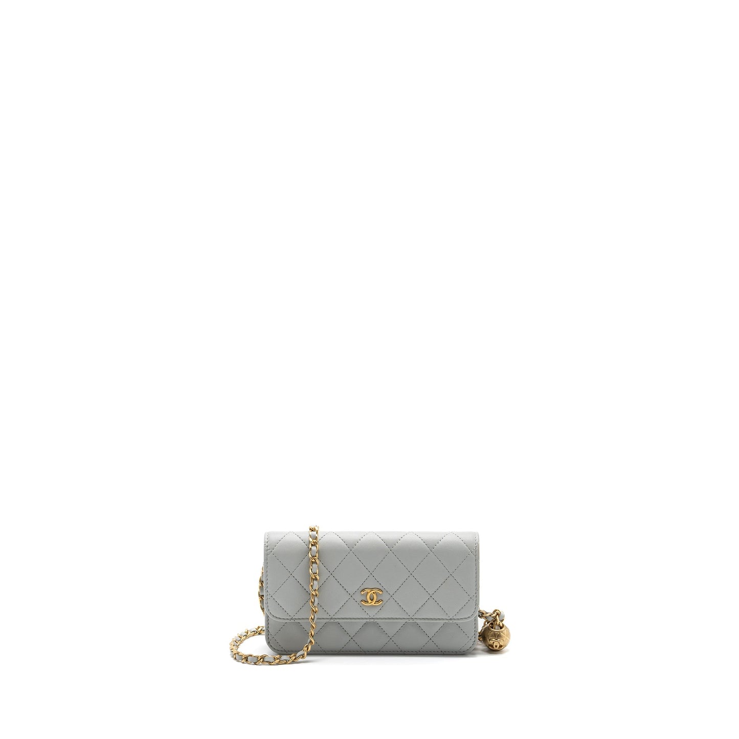 Chanel Pearl Crush Mini Wallet On Chain Lambskin Light Grey Brushed (Microchip)
