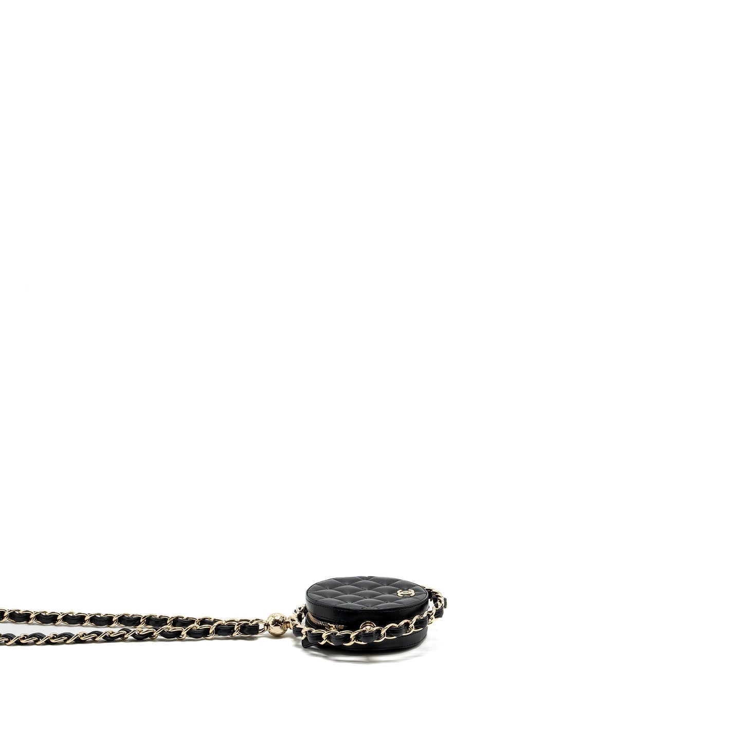 Chanel 22c Quilted Round Clutch With Chain Lambskin Black L
