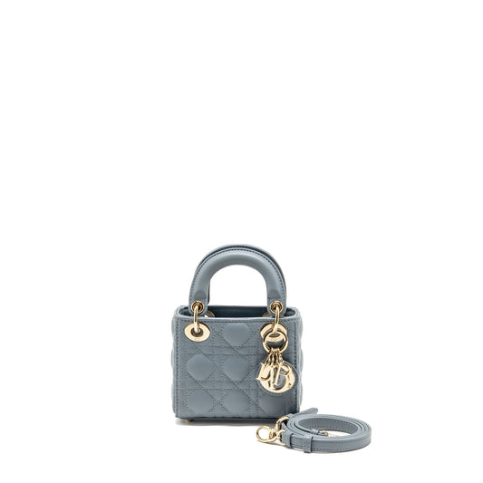 Dior Micro Lady Dior Cannage Lambskin Grey
