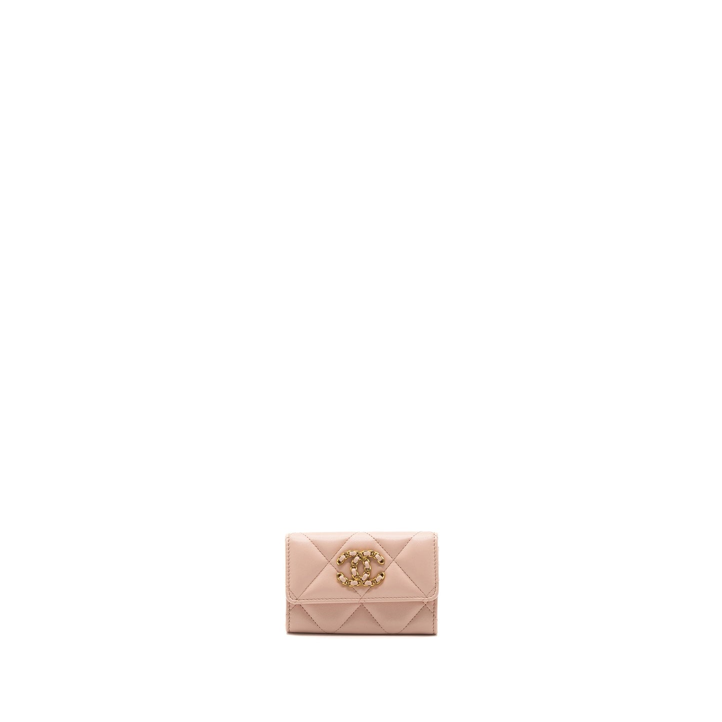 Chanel 19 Card Holder Lambskin Light Pink  (microchip)