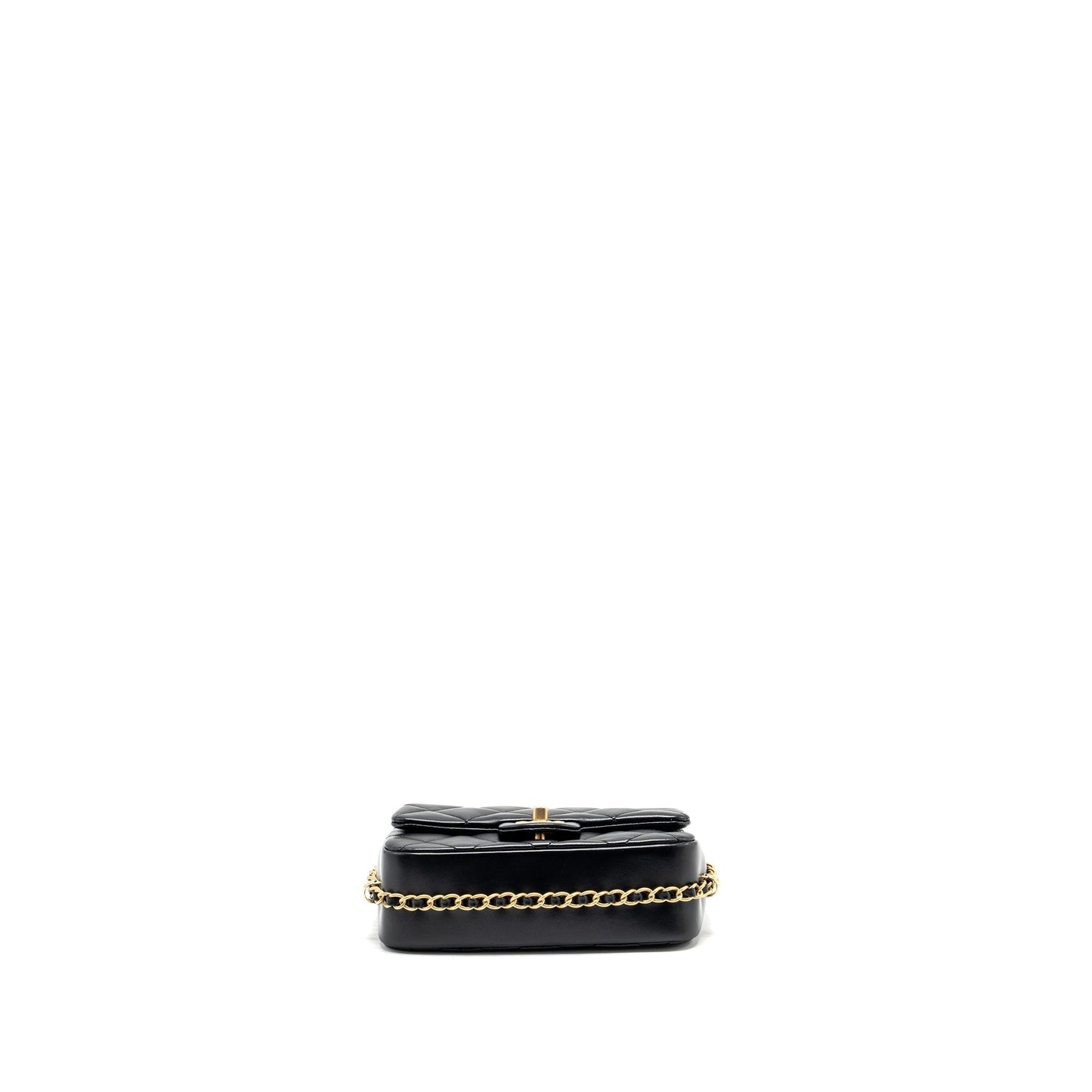 Chanel Quilted flap bag with detailed logo and chain lambskin black  (microchip)
