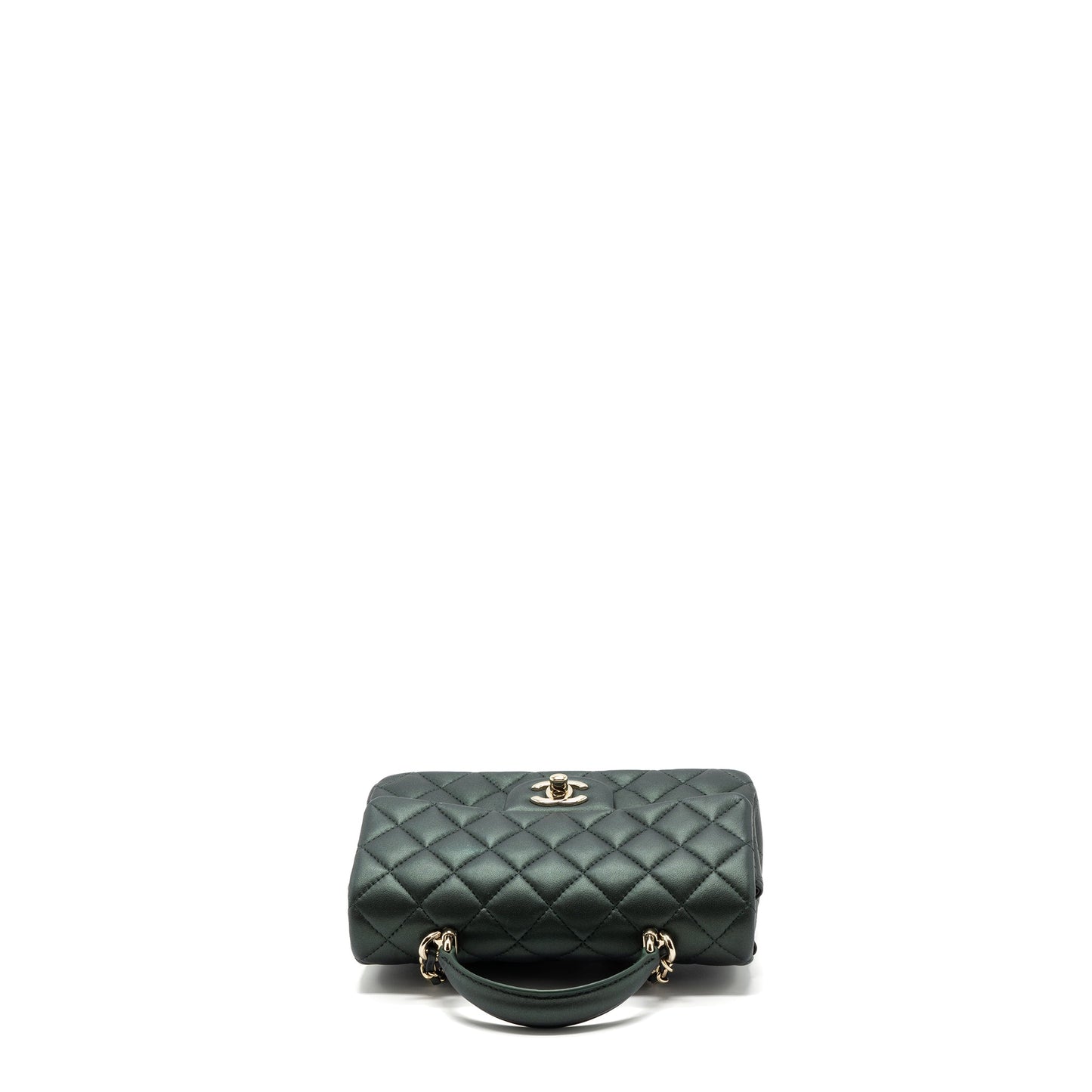 Chanel Top Handle Mini Rectangular Flap Bag Lambskin Dark Green L (microchip)