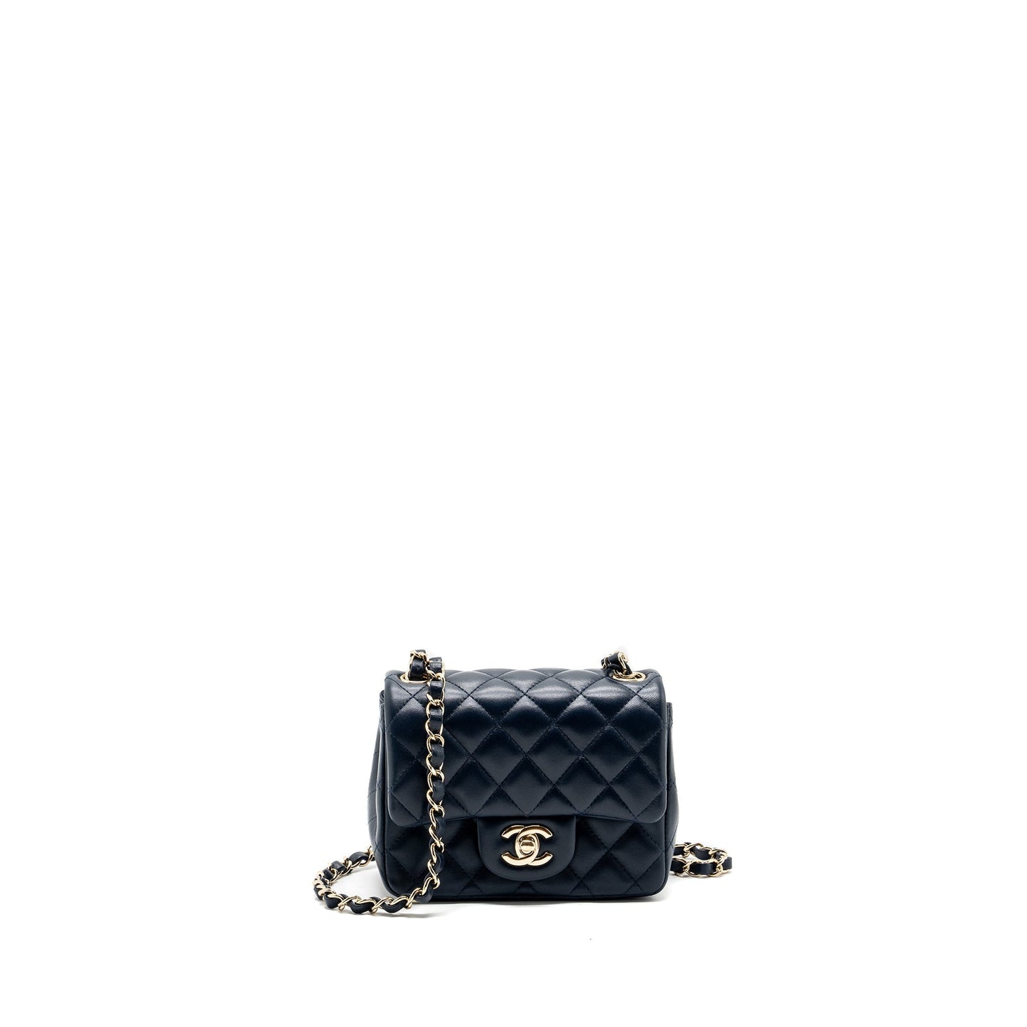 Chanel Classic Mini Square Flap Bag Lambskin Dark Blue L
