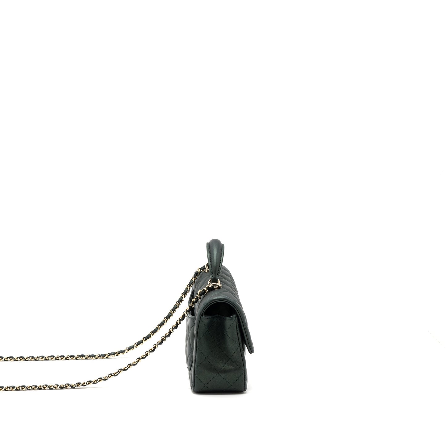 Chanel Top Handle Mini Rectangular Flap Bag Lambskin Dark Green L (microchip)