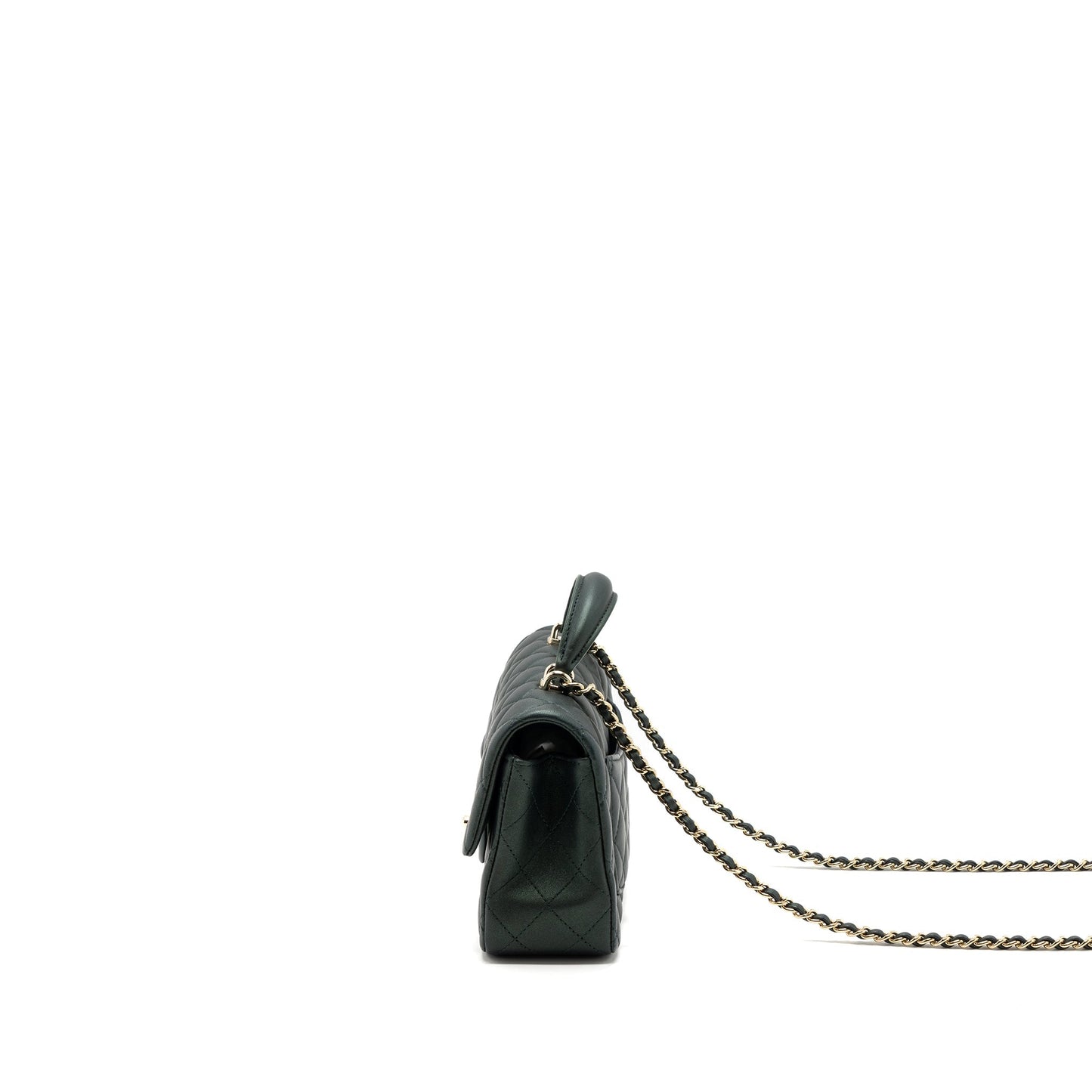 Chanel Top Handle Mini Rectangular Flap Bag Lambskin Dark Green L (microchip)