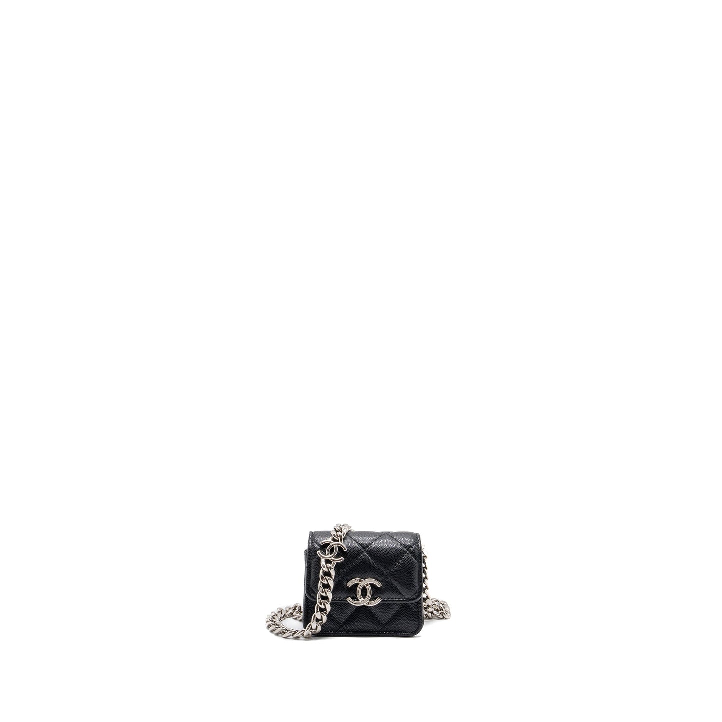 CHANEL MINI FLAP BAG WITH Coco Enamel CHAIN CAVIAR BLACK