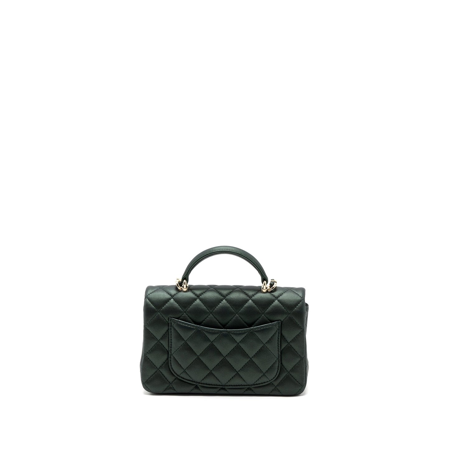 Chanel Top Handle Mini Rectangular Flap Bag Lambskin Dark Green L (microchip)