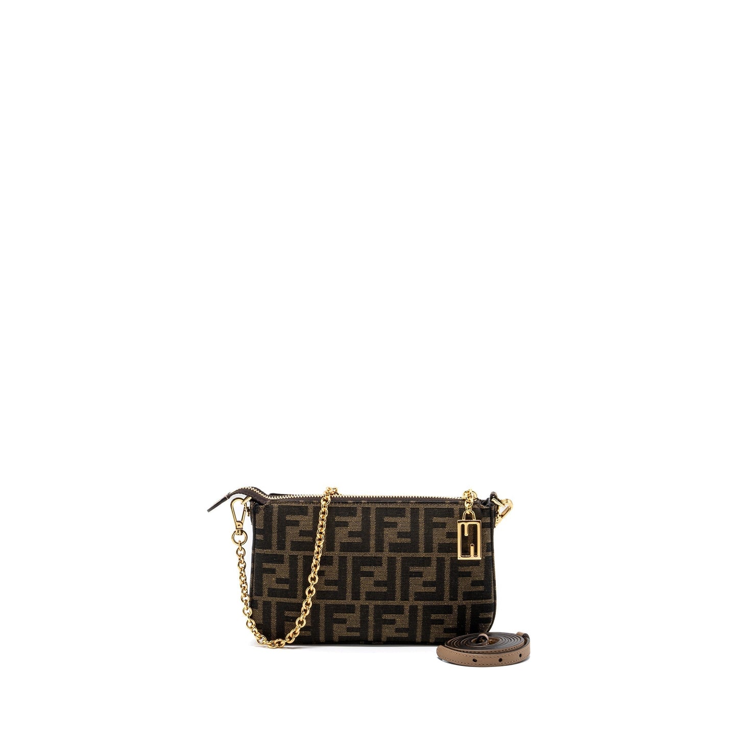 Fendi Baguette Pouch Brown Jacquard Fabric