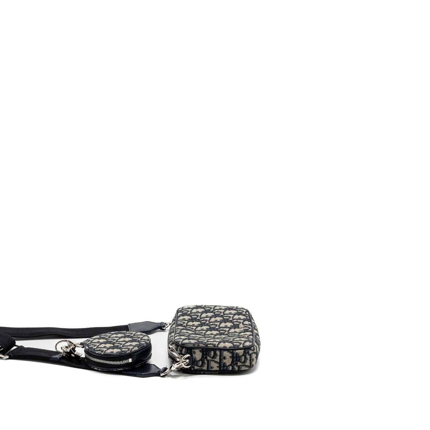 Dior 3 in 1 mini zipper pouch with strap blue jacquard
