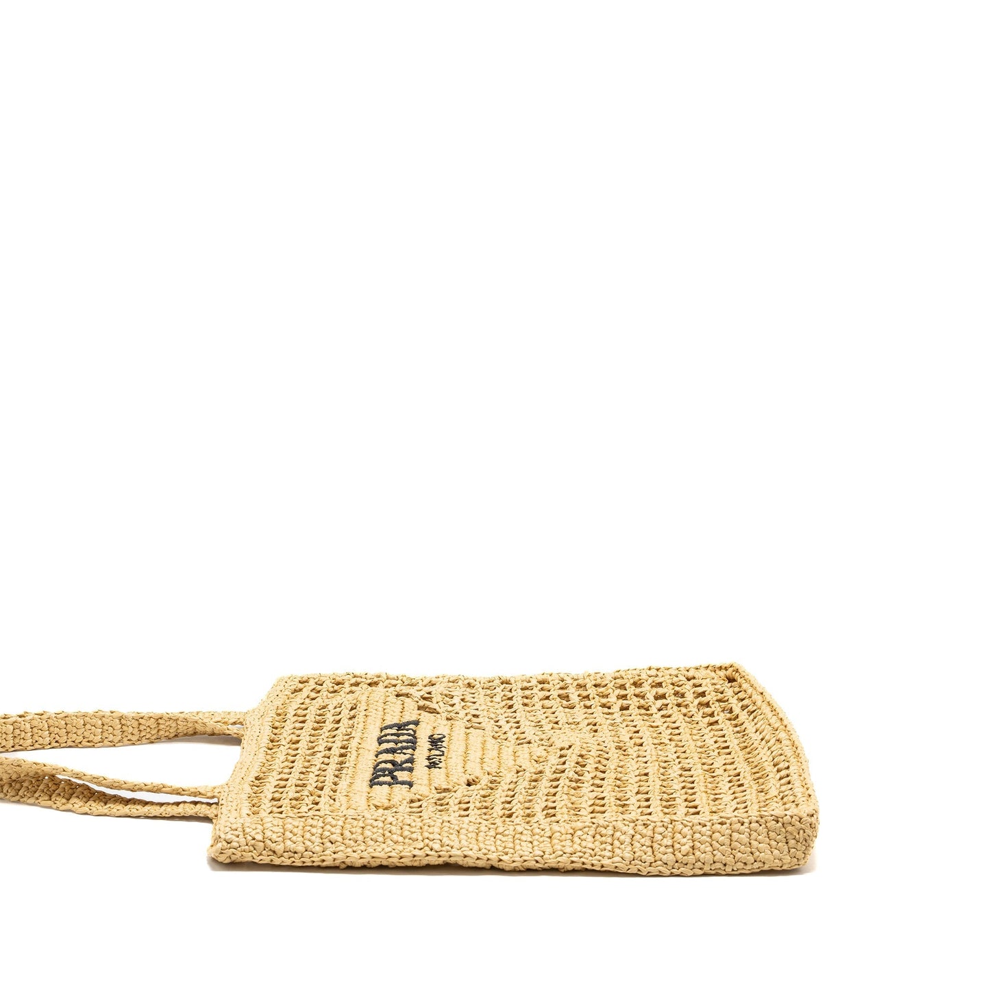 Prada Crochet Tote Purse Raffia Tan