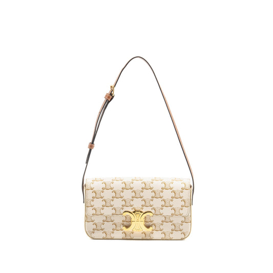 Celine Triomphe Shouder Purse Triomphe Canvas / Calfskin White