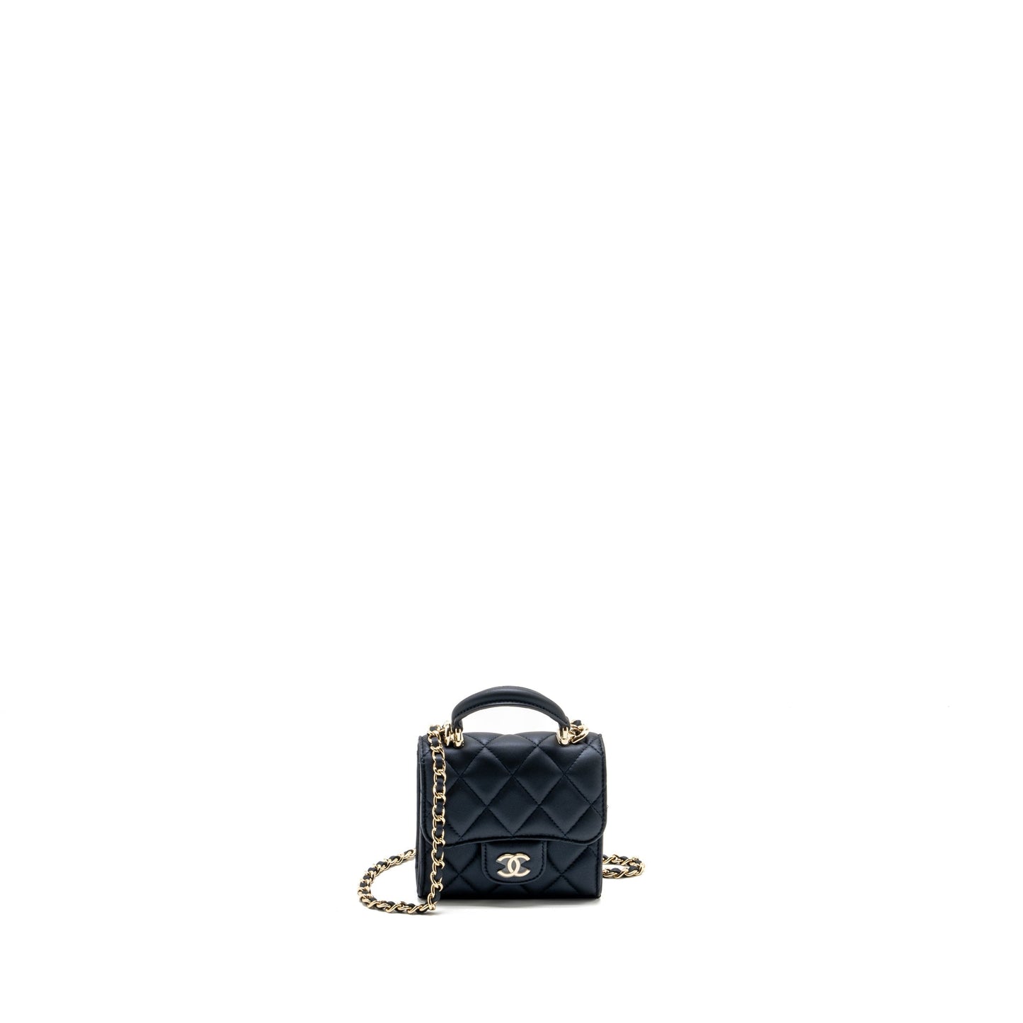 Chanel Top Handle Mini Flap Bag Lambskin Metallic Blue L (Microchip)