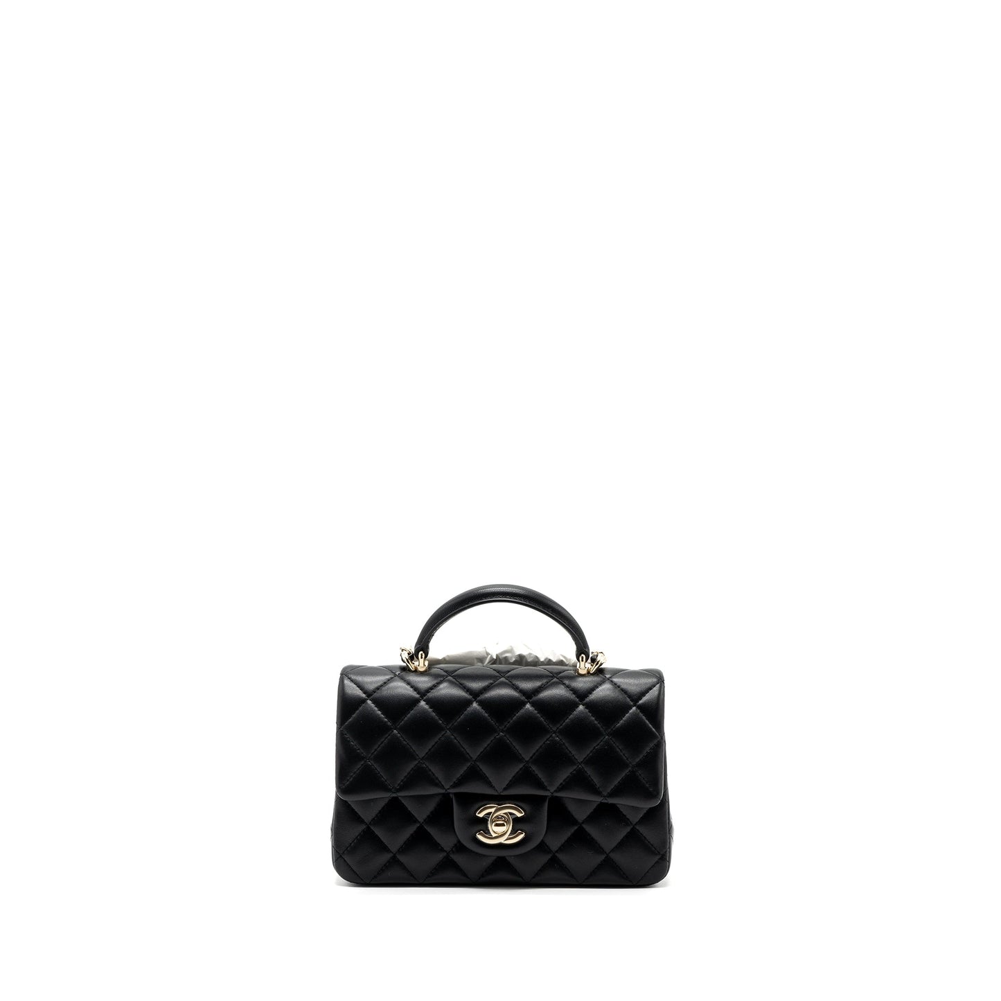 Chanel top handle mini Rectangular flap bag lambskin black L (Microchip )