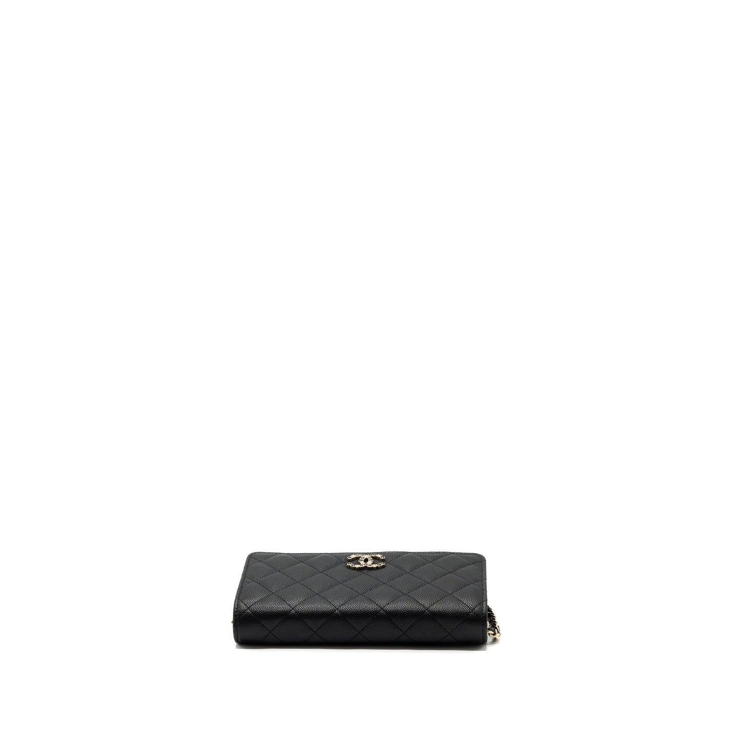 Chanel 23k Detailed CC Logo Wallet On Chain Caviar Black L (microchip)