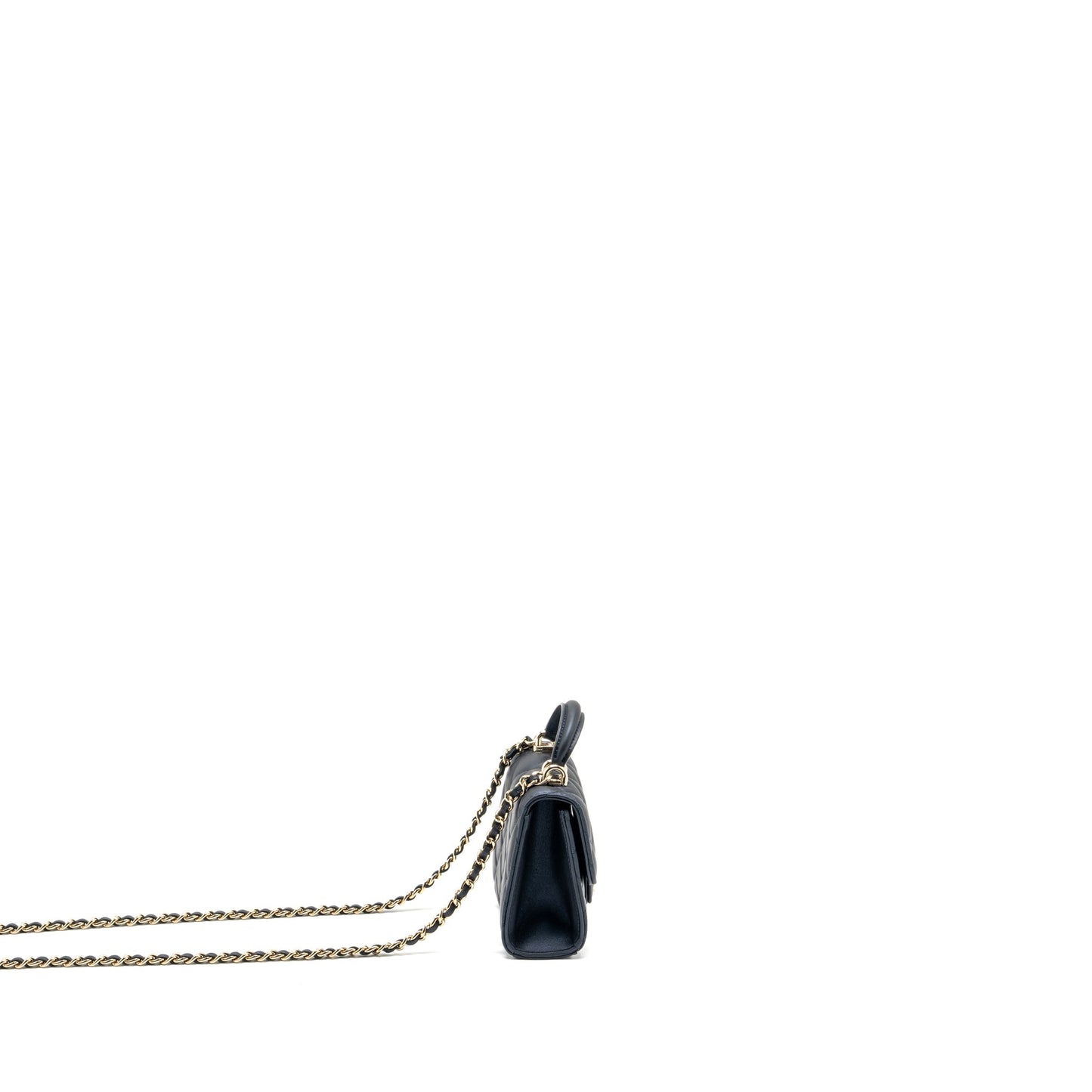 Chanel Top Handle Mini Flap Bag Lambskin Metallic Blue L (Microchip)