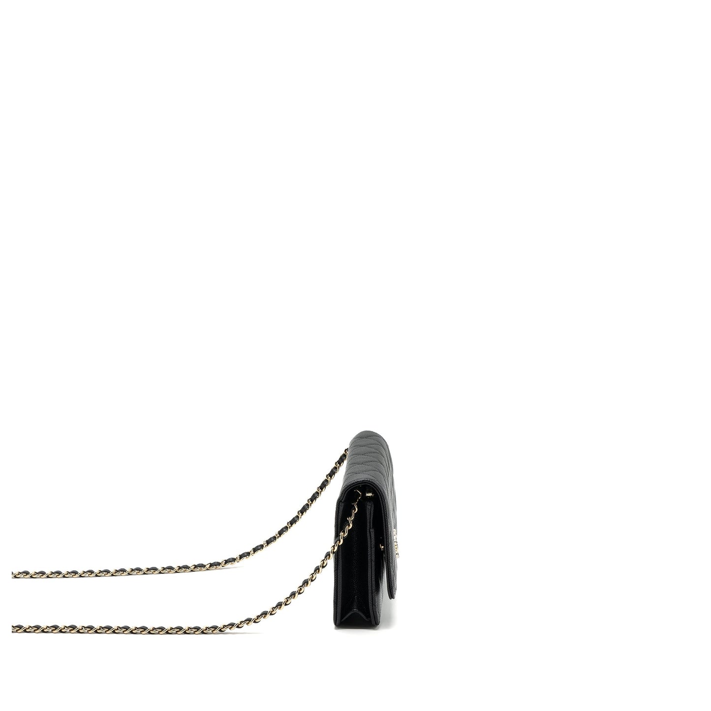 Chanel 23k Detailed CC Logo Wallet On Chain Caviar Black L (microchip)