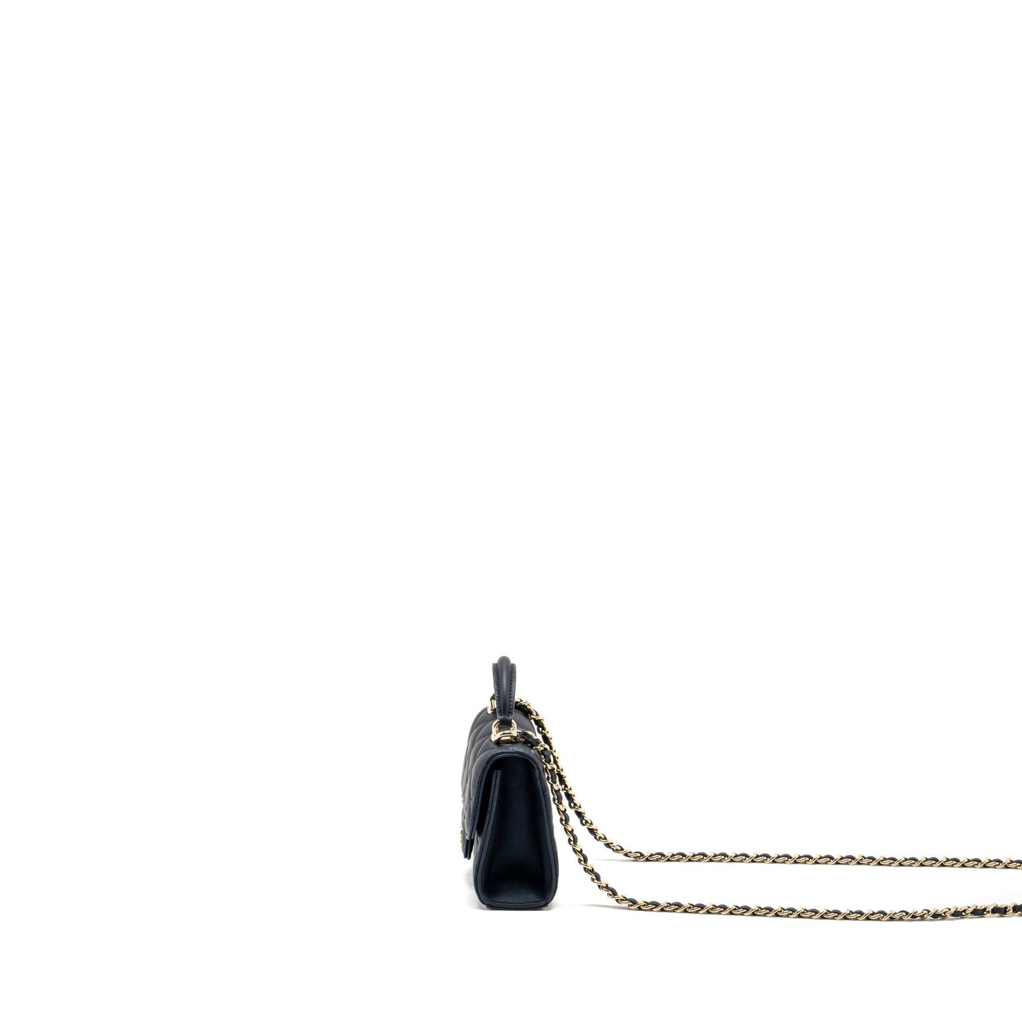 Chanel Top Handle Mini Flap Bag Lambskin Metallic Blue L (Microchip)
