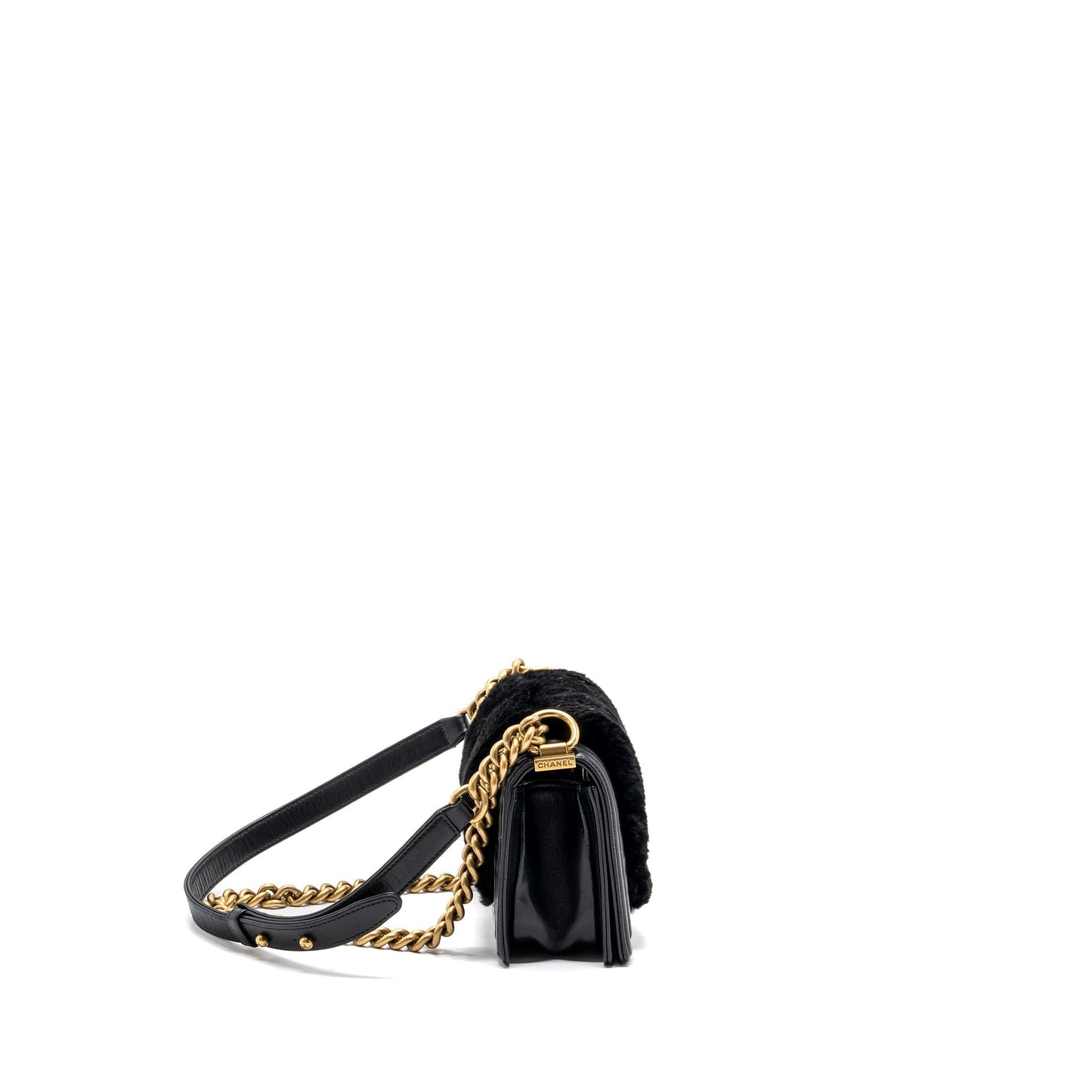 Chanel Small Boy Bag Rabbit Hair Limited Edition Lambskin Black