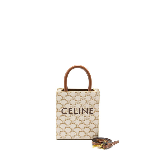 Celine Mini Vertical Cabas in Triomphe Canvas/Calfskin White