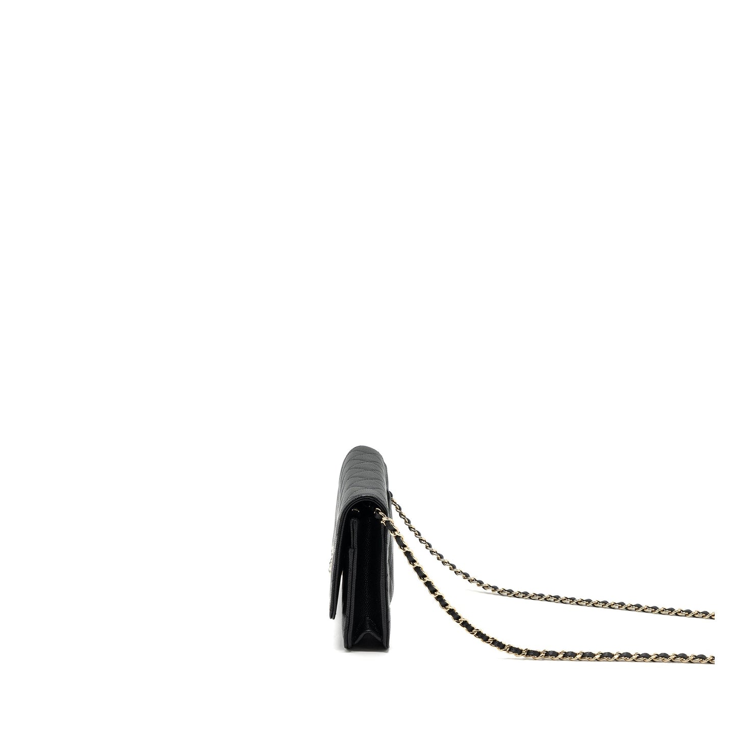 Chanel 23k Detailed CC Logo Wallet On Chain Caviar Black L (microchip)
