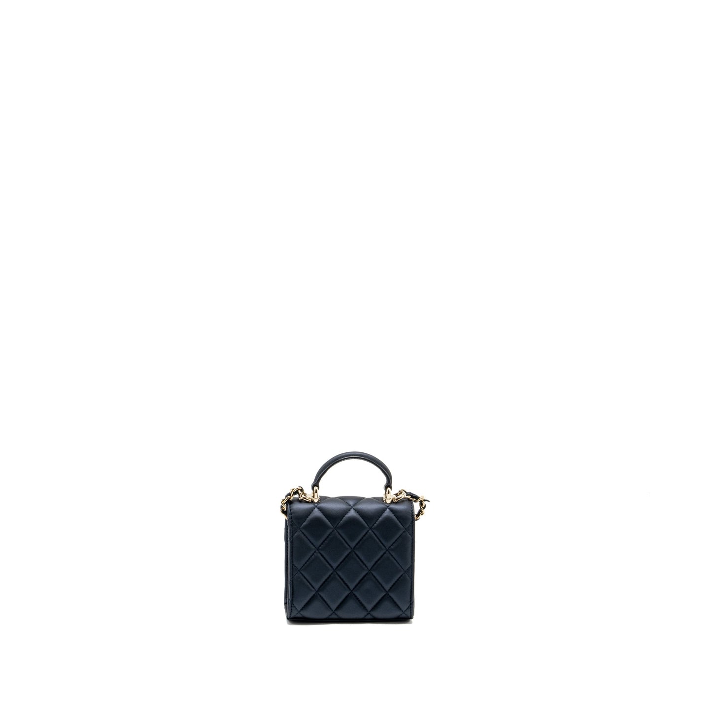 Chanel Top Handle Mini Flap Bag Lambskin Metallic Blue L (Microchip)