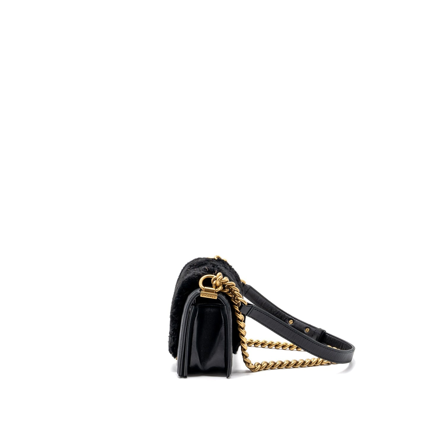Chanel Small Boy Bag Rabbit Hair Limited Edition Lambskin Black