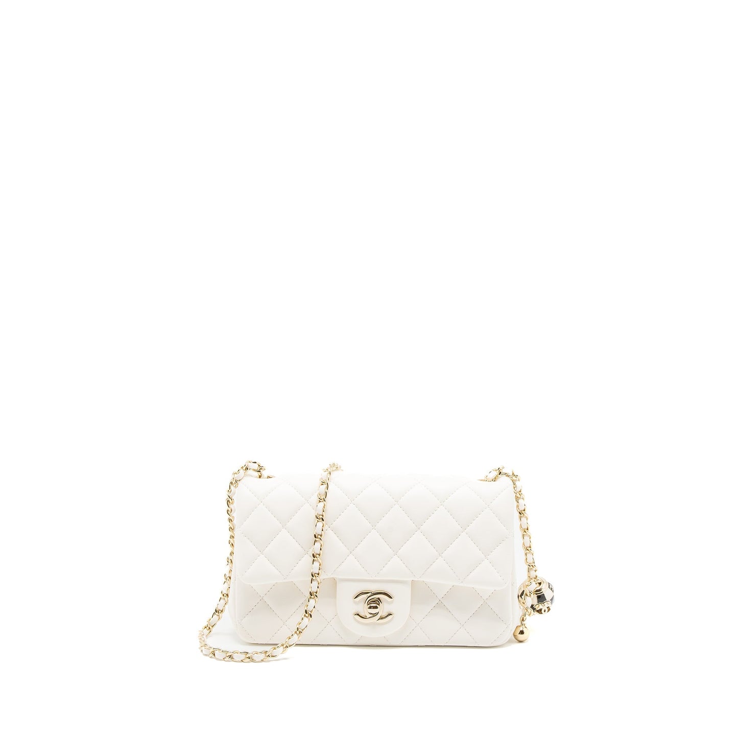 Chanel 23C Pearl Crush Mini Rectangular Flap Bag Lambskin White L (Microchip)